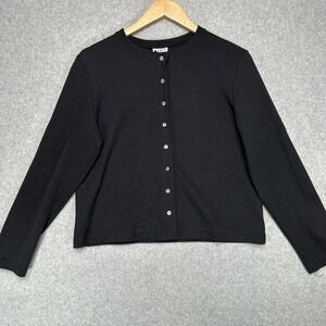 VTG Comfy U.S.A. Black Ribbed Knit Button Front Cardigan Sweater Womens M
